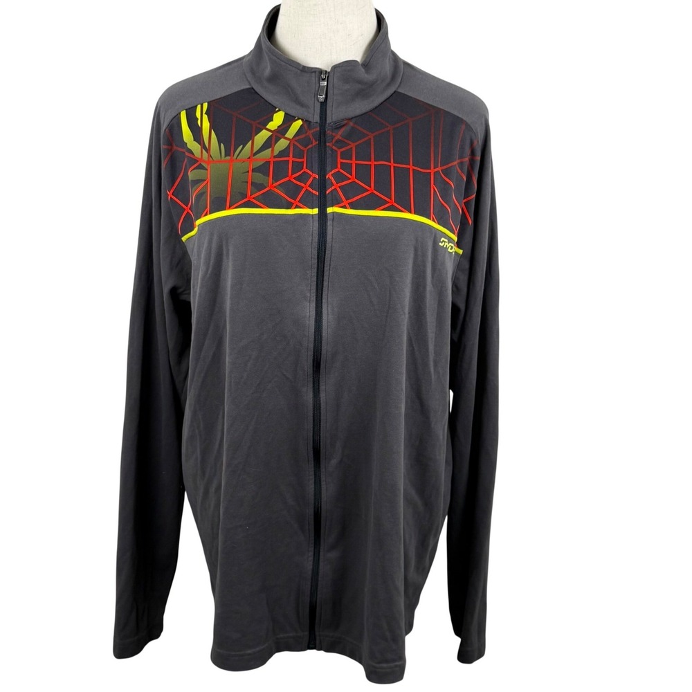 Spyder Mens XL Track Jacket Gray Spiderweb Graphic Full Zip Mock Neck Athletic